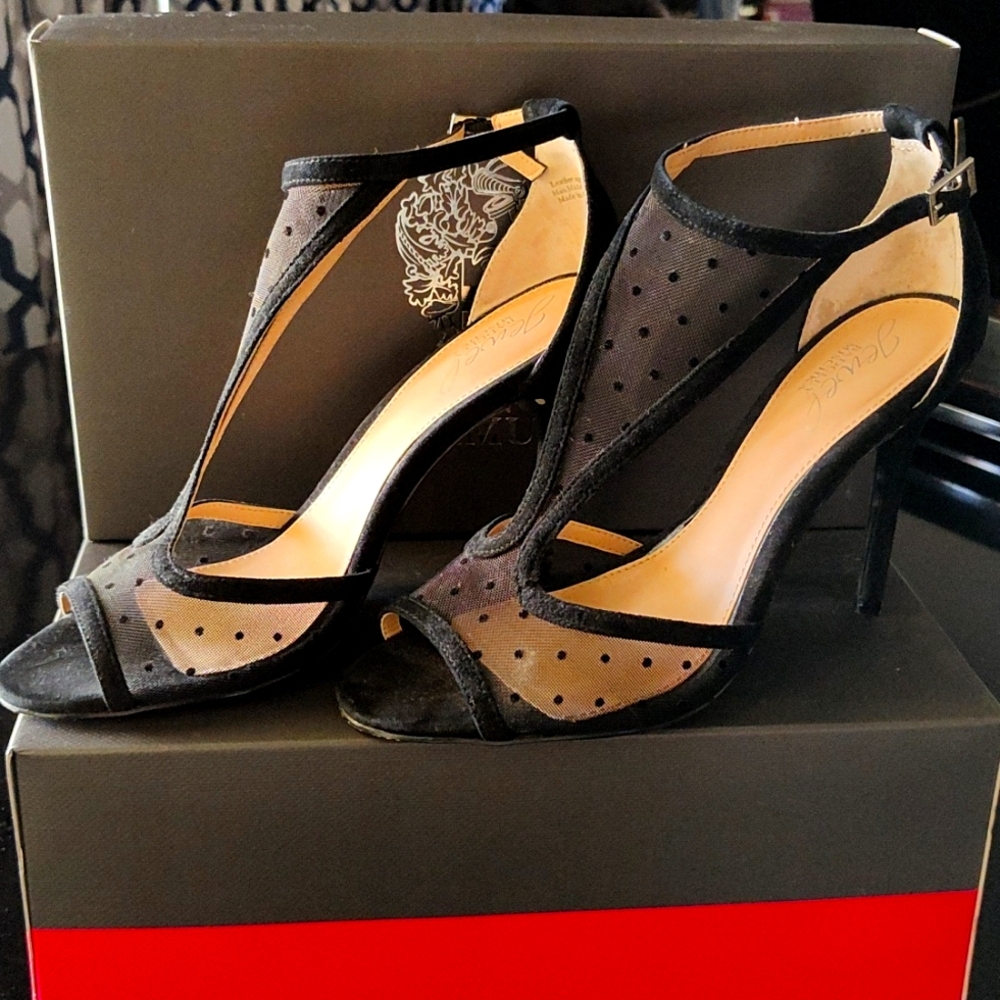 Badgley Mischka Black Pola dot Mesh Stilettos